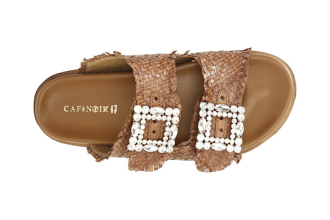 CIABATTA INTRECCIATA IN PELLE CON DOPPIA FIBBIA GIOIELLO