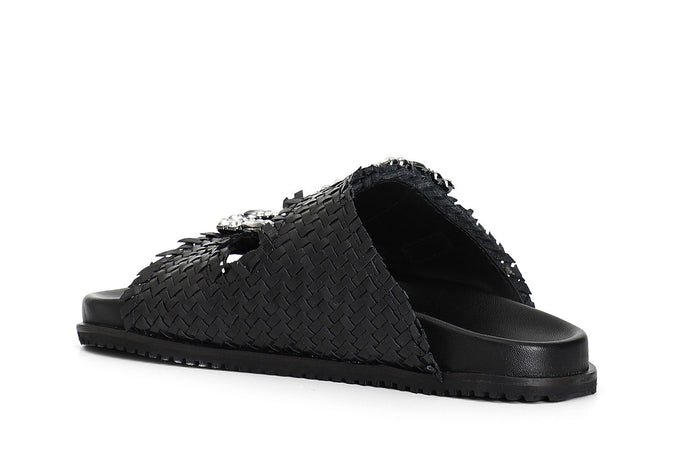 CIABATTA INTRECCIATA IN PELLE CON DOPPIA FIBBIA GIOIELLO