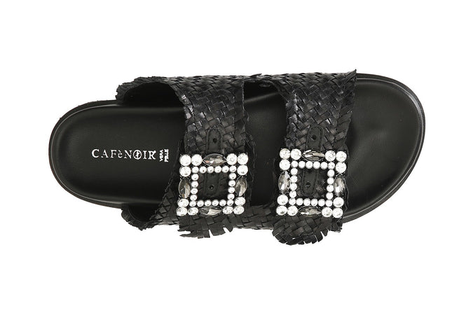 CIABATTA INTRECCIATA IN PELLE CON DOPPIA FIBBIA GIOIELLO