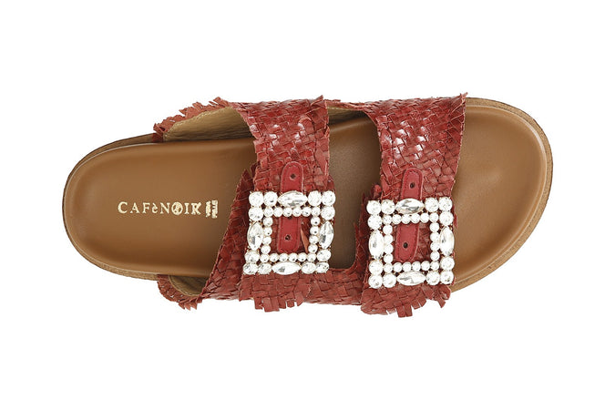 CIABATTA INTRECCIATA IN PELLE CON DOPPIA FIBBIA GIOIELLO