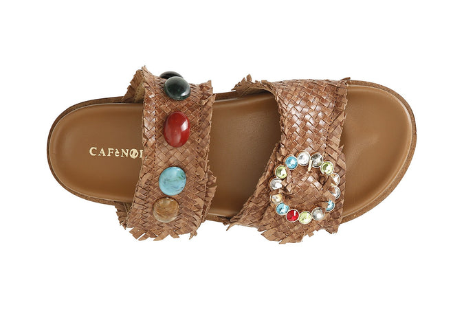 CIABATTA INTRECCIATA CON PIETRE E FIBBIA GIOIELLO