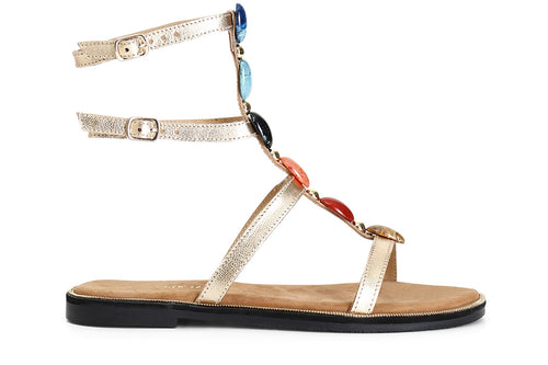 SANDALO IN PELLE DUE FIBBIE CON PIETRE