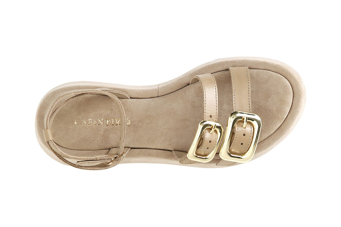 SANDALO ZEPPA DOPPIA FASCIA CON FIBBIAE CINTURINO ALLA CAVIGLIA