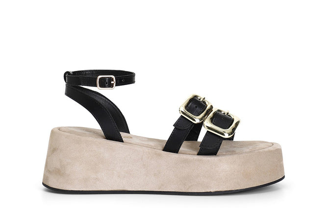 SANDALO ZEPPA DOPPIA FASCIA CON FIBBIAE CINTURINO ALLA CAVIGLIA