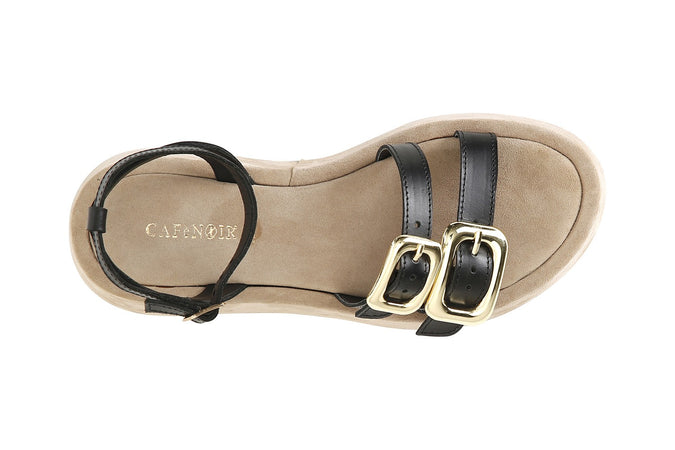 SANDALO ZEPPA DOPPIA FASCIA CON FIBBIAE CINTURINO ALLA CAVIGLIA