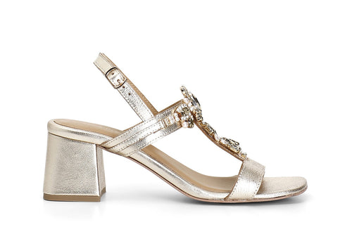 SANDALO A T IN PELLE CON ACCESSORIO GIOIELLO