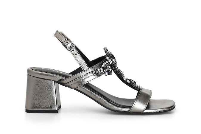 SANDALO A T IN PELLE CON ACCESSORIO GIOIELLO