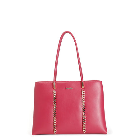 shopping con manici tubolari e applicazione di catene in metallo con infilatura