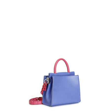 MINIBAG BICOLORE CON MANICO, DOPPIA TASCA .CON TRACOLLA IN PLASTICA E TRACOLLINA