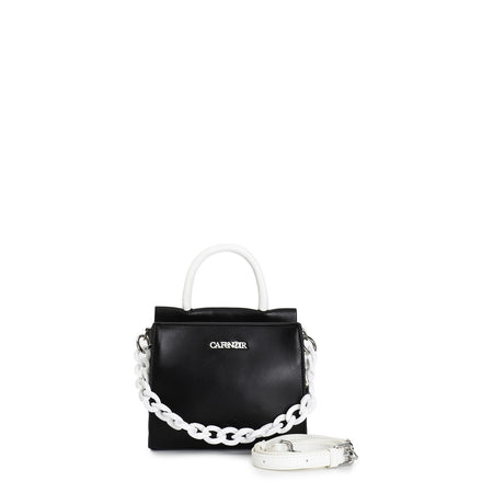 MINIBAG BICOLORE CON MANICO, DOPPIA TASCA .CON TRACOLLA IN PLASTICA E TRACOLLINA