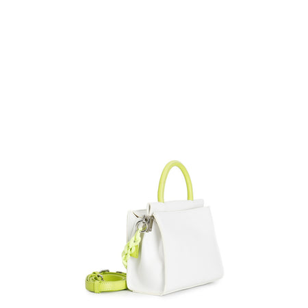 MINIBAG BICOLORE CON MANICO, DOPPIA TASCA .CON TRACOLLA IN PLASTICA E TRACOLLINA