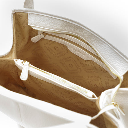 SHOPPING MORBIDA IN MATERIALE CON GRANA, TRACOLLA CON APPLICAZIONEDI LETTERING