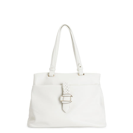 SHOPPING CON TASCA SUL DAVANTI E ACCESSORIO IN METALLO CON SMALTO SU PASSANTE A