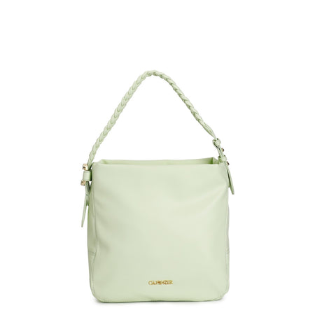 SACCA CON TRACOLLA A TRECCIA CON ACCESSORIO IN METALLO CON SMALTO