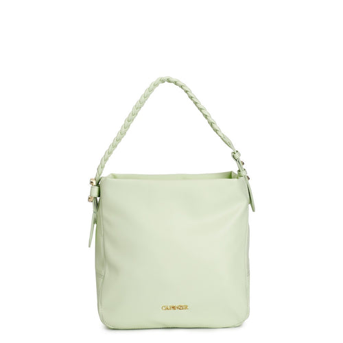 SACCA CON TRACOLLA A TRECCIA CON ACCESSORIO IN METALLO CON SMALTO