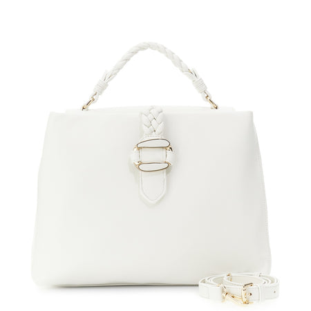 BORSA A MANO CON PATTINA,MANICO E PASSANTE A TRECCIA CON ACCESSORIO IN METALLO