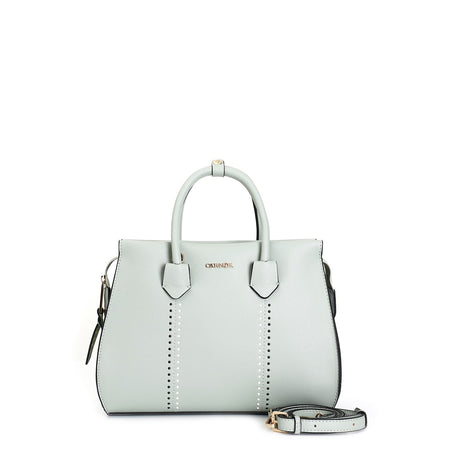 BORSA A MANO CON CIAPPE APPLICATE E MINI RIVETTI BICOLORE