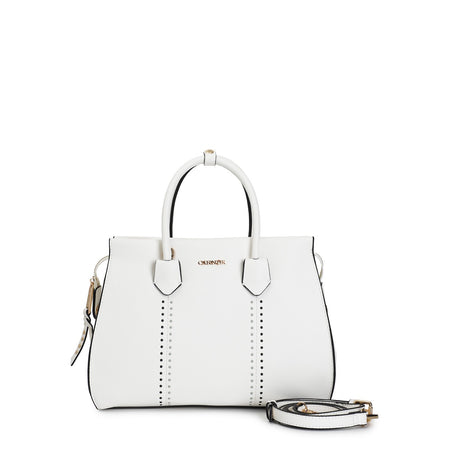 BORSA A MANO CON CIAPPE APPLICATE E MINI RIVETTI BICOLORE