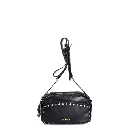 CAMERA BAG CON TASCA CON APPLICAZIONE DI PIETRE COLORATE E MINI RIVETTI