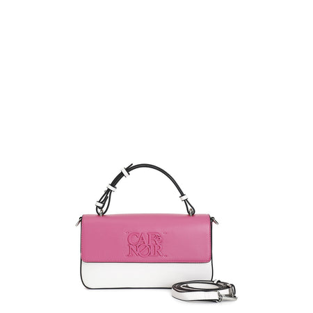 BORSA A MANO COSTRUITA BICOLORE, LOGO RETTANGOLARE IN TINTA, TRACOLLA REMOVIBILE