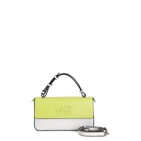 BORSA A MANO COSTRUITA BICOLORE, LOGO RETTANGOLARE IN TINTA, TRACOLLA REMOVIBILE