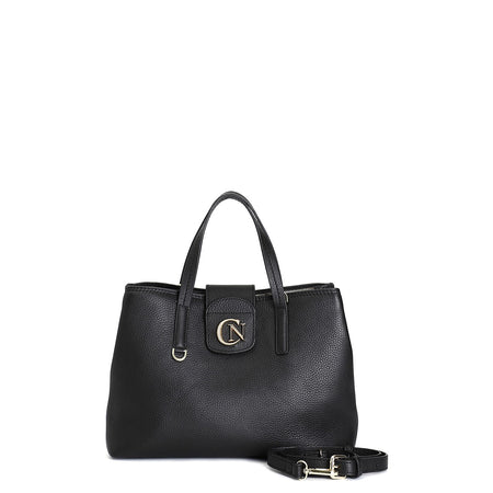BORSA A MANO IN VERA PELLE MARTELLATA CON TASCA ZIP E PICCOLA PATTINA CON LOGO