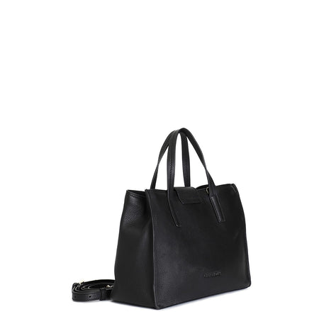 BORSA A MANO IN VERA PELLE MARTELLATA CON TASCA ZIP E PICCOLA PATTINA CON LOGO