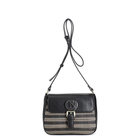 TRACOLLA CON PATTINA CON DETTAGLIO IN RETE CON INFILATURA. LOGO CON INFILATURA