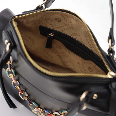 BAULETTO CON TASCA SUL DAVANTI E DECORAZIONE DI CATENA SMALTATA MULTICOLOR