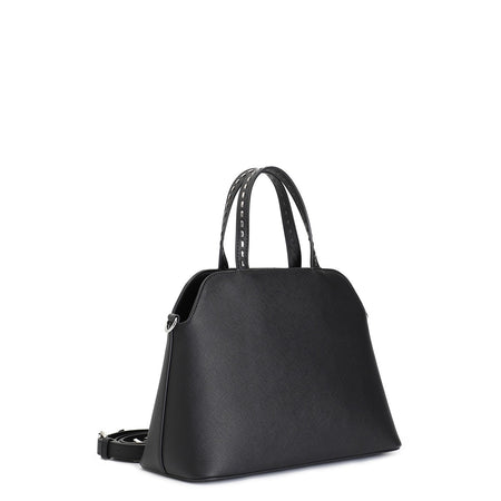 BORSA A MANO IN SAFFIANO CON ACCESSORIOSMALTATO E MOTIVO DI INFILATURA MET