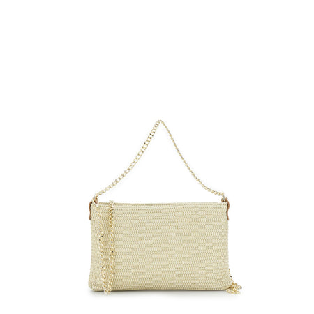 POCHETTE IN RAFFIA CON DOPPIA TARCOLLAIN CATENA