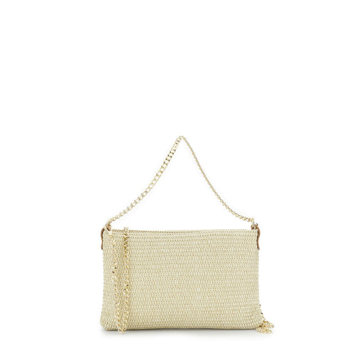 POCHETTE IN RAFFIA CON DOPPIA TARCOLLAIN CATENA