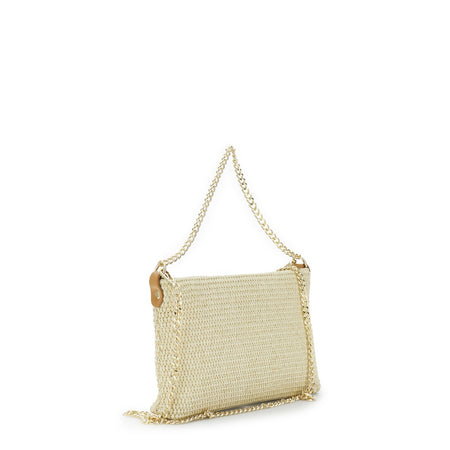 POCHETTE IN RAFFIA CON DOPPIA TARCOLLAIN CATENA