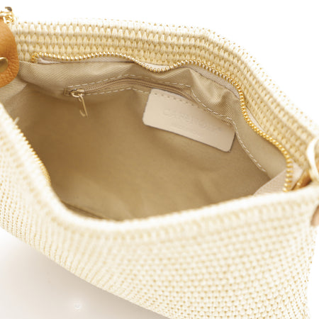 POCHETTE IN RAFFIA CON DOPPIA TARCOLLAIN CATENA