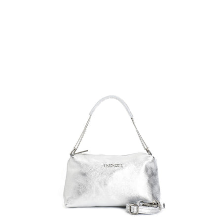 CAMERA BAG IN PELLE METALLIZZATA CON MANICO IN CATENA CON MANIGLIOTTO E TNAPPINA