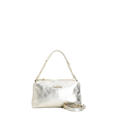 CAMERA BAG IN PELLE METALLIZZATA CON MANICO IN CATENA CON MANIGLIOTTO E TNAPPINA