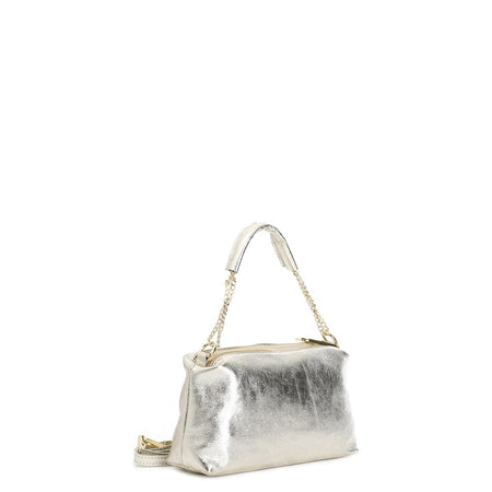 CAMERA BAG IN PELLE METALLIZZATA CON MANICO IN CATENA CON MANIGLIOTTO E TNAPPINA