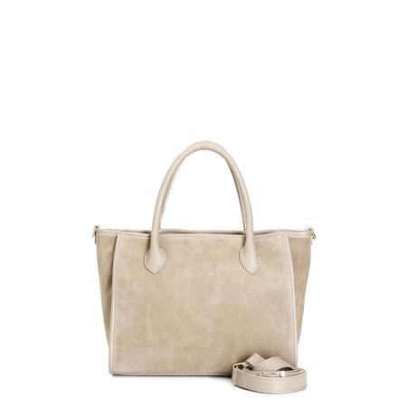 BORSA CON MANICI TUBOLARI IN CROSTA CONRIFINITURE IN PELLE MARTELLATA, TRACOLLI