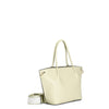 TOTE IN MATERIALE CON GRANA, TRACOLLA REMOVIBILE IN NASTRO E CHARM IN METALLO