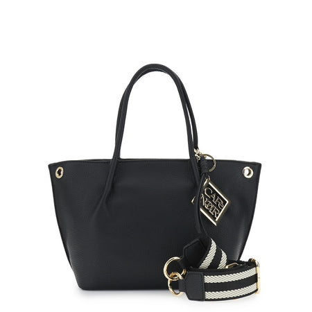 TOTE IN MATERIALE CON GRANA, TRACOLLA REMOVIBILE IN NASTRO E CHARM IN METALLO