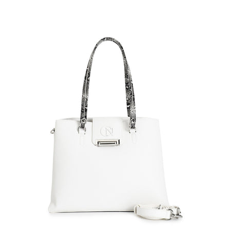 SHOPPING IN MATERIALE CON GRANA E RIFINITURE IN STAMPA PITONE, CHIUSURA IN METAL