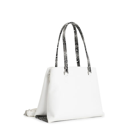 SHOPPING IN MATERIALE CON GRANA E RIFINITURE IN STAMPA PITONE, CHIUSURA IN METAL