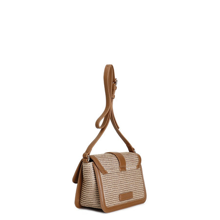 BORSA A SPALLA COSTRUITA CON PATTINA INPAGLIA, PASSANTE CON FIBBIA RIVESTITA CO