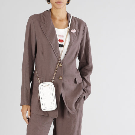 PORTACELLULARE CON APPLICAZIONE DI MINIRIVETTI BICOLORE, LOGO IN METALLO