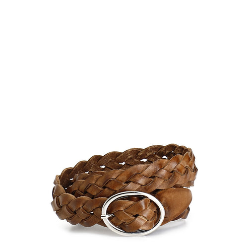 CINTURA A TRECCIA IN PELLE CON FIBBIA DOPPIA