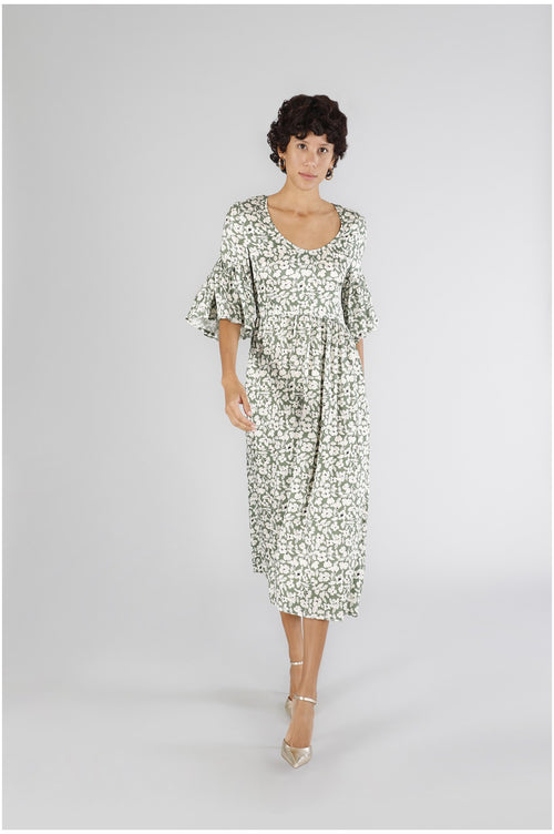 ABITO LUNGO CON SCOLLO ROTONDO IN SATIN