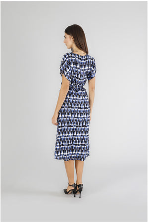 ABITO CON SCOLLATURA INCROCIATA IN MAROCAIN STAMPATO