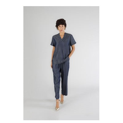 BLUSA IN TENCEL DENIM CON SCOLLATURA A V