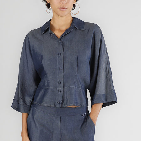 CAMICETTA CON MANICA KIMONO IN TENCEL DENIM