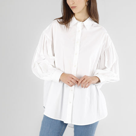 CAMICIA IN POPELINE CON MANICHE INCRESPATE